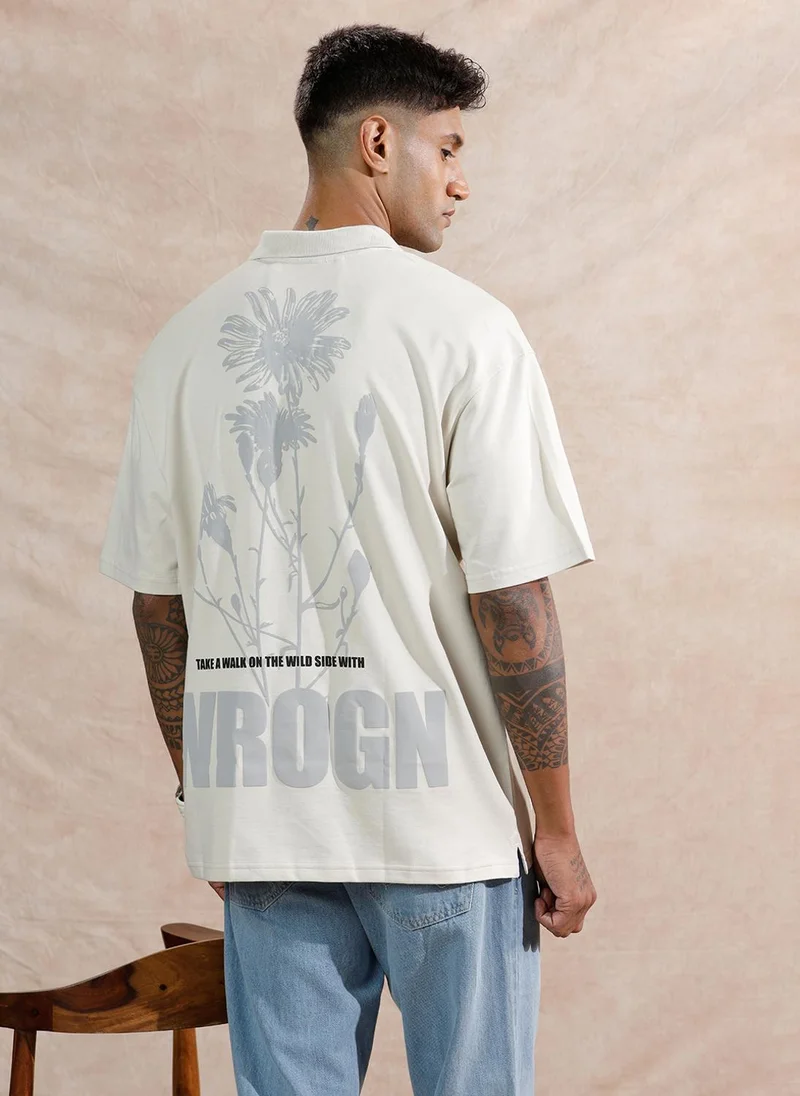 Wrogn Solid Oversized Fit Polo T-Shirt | Beige